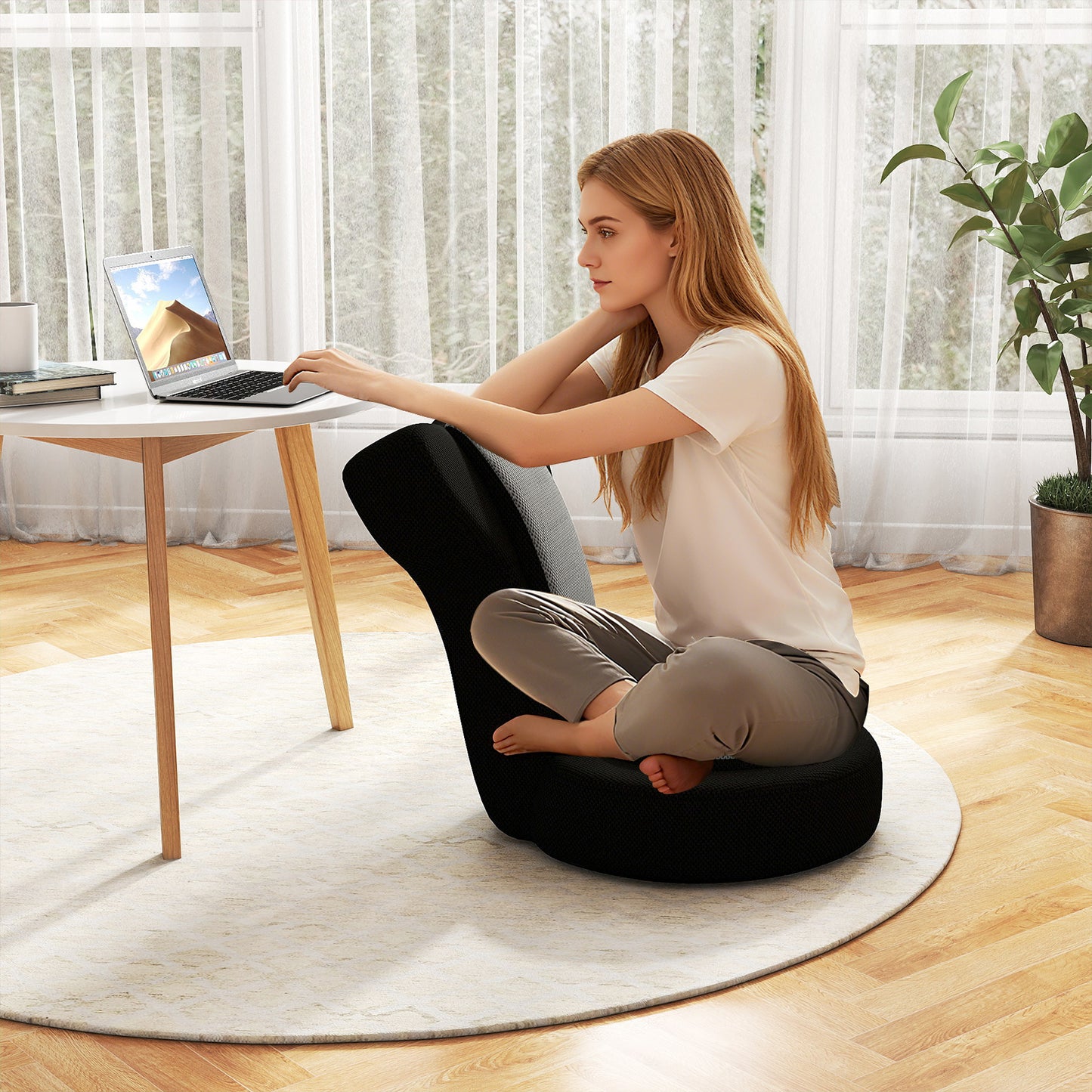 Floor Comfy Gaming Leisure Chair with Adjustable Headrest and Backrest, Black Floor Chairs at Gallery Canada