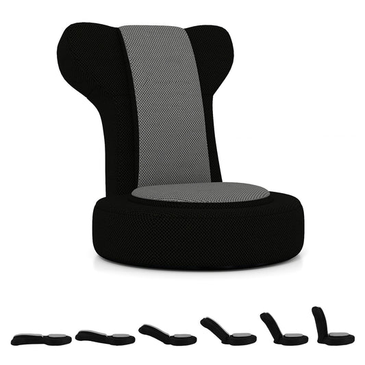 Floor Comfy Gaming Leisure Chair with Adjustable Headrest and Backrest, Black