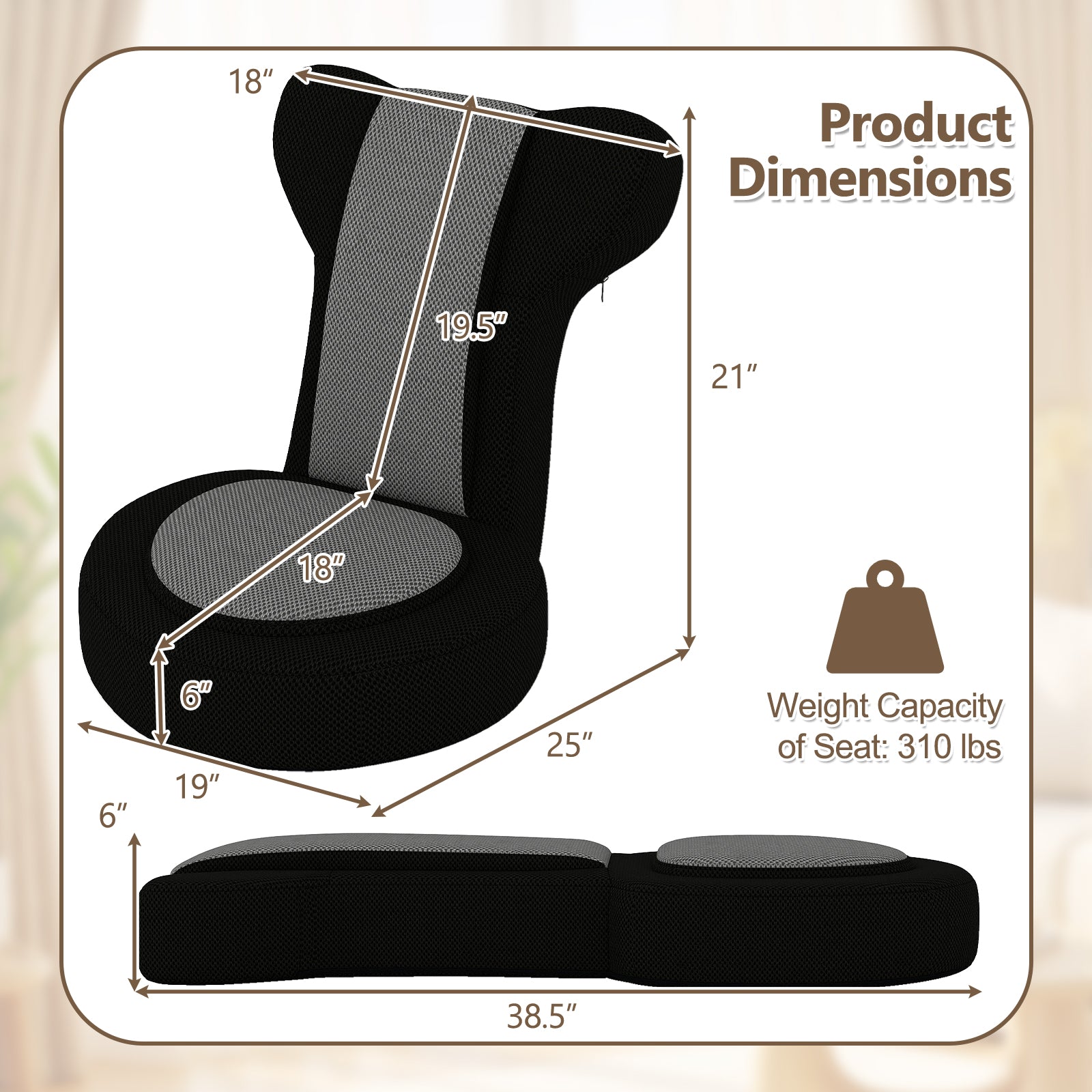 Floor Comfy Gaming Leisure Chair with Adjustable Headrest and Backrest, Black Floor Chairs at Gallery Canada