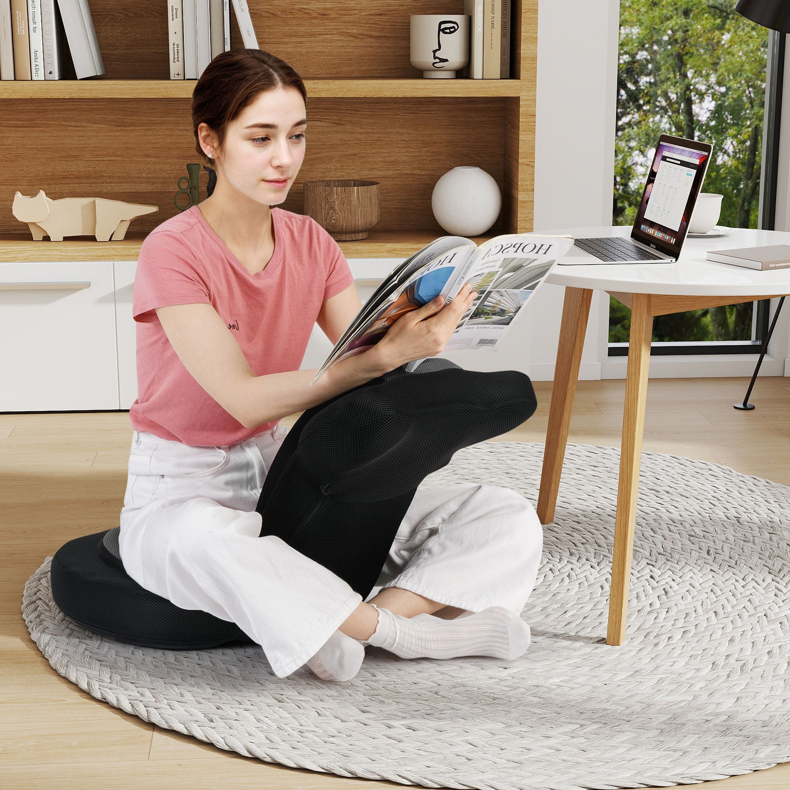 Floor Comfy Gaming Leisure Chair with Adjustable Headrest and Backrest, Black Floor Chairs at Gallery Canada