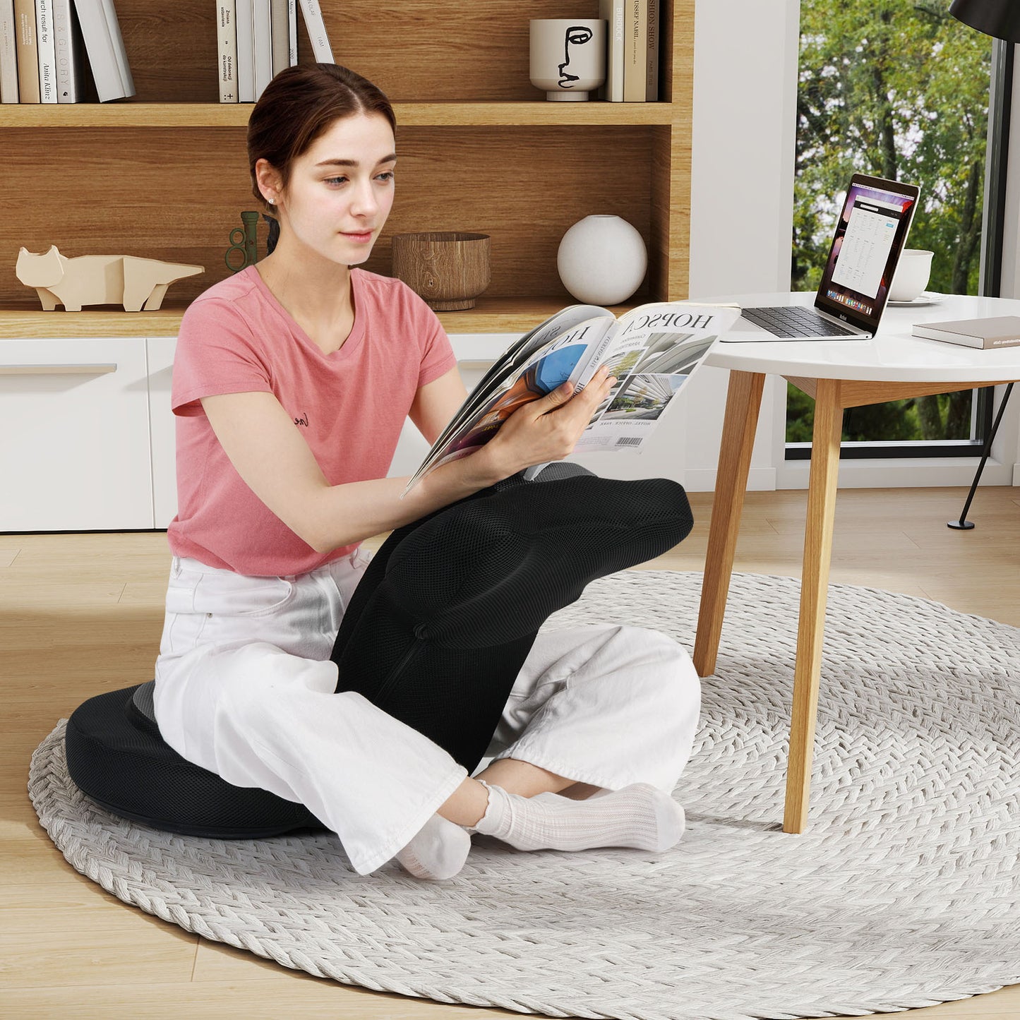 Floor Comfy Gaming Leisure Chair with Adjustable Headrest and Backrest, Black Floor Chairs at Gallery Canada