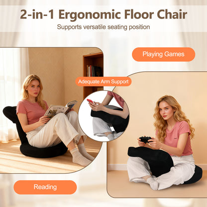 Floor Comfy Gaming Leisure Chair with Adjustable Headrest and Backrest, Black Floor Chairs at Gallery Canada