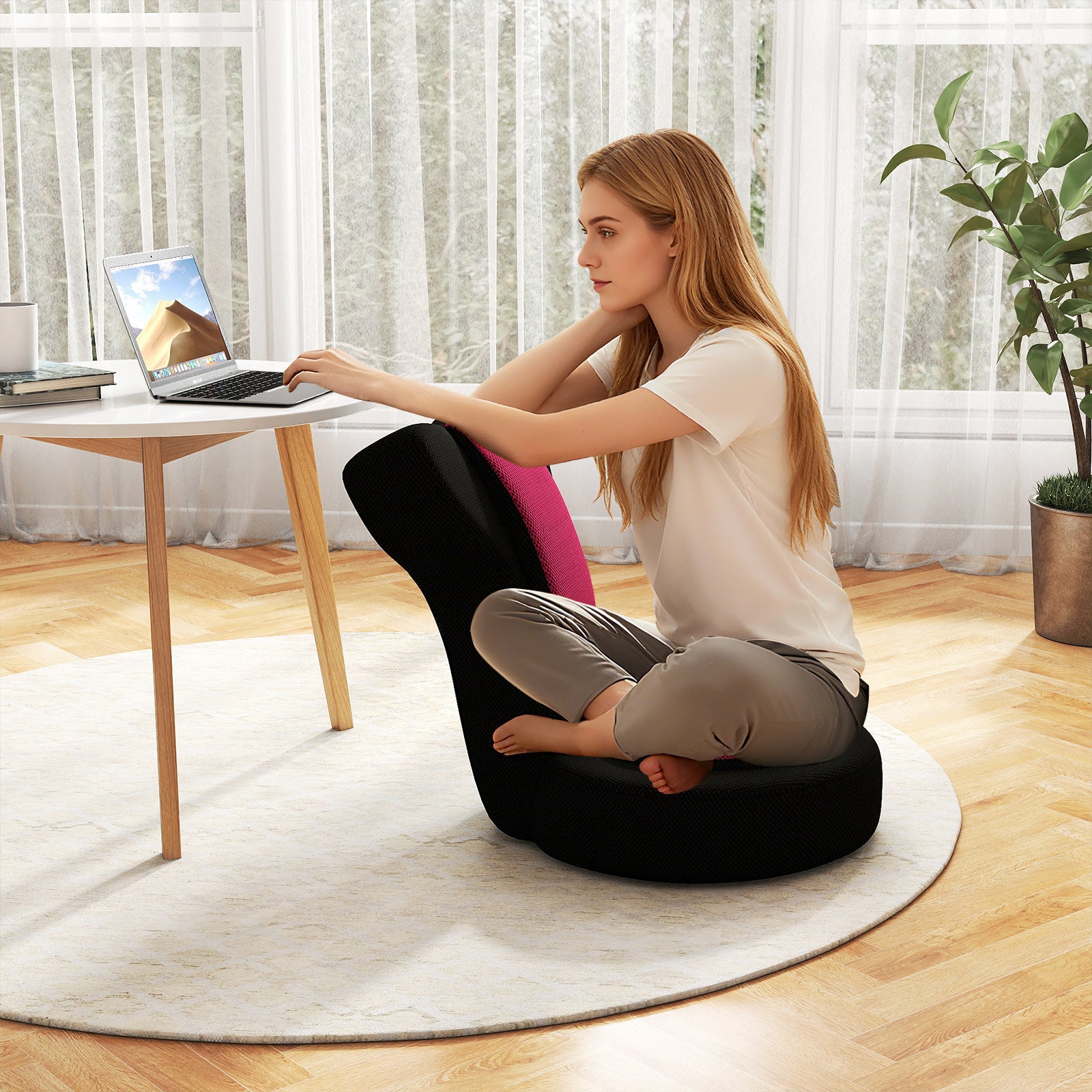 Floor Comfy Gaming Leisure Chair with Adjustable Headrest and Backrest, Pink Floor Chairs at Gallery Canada