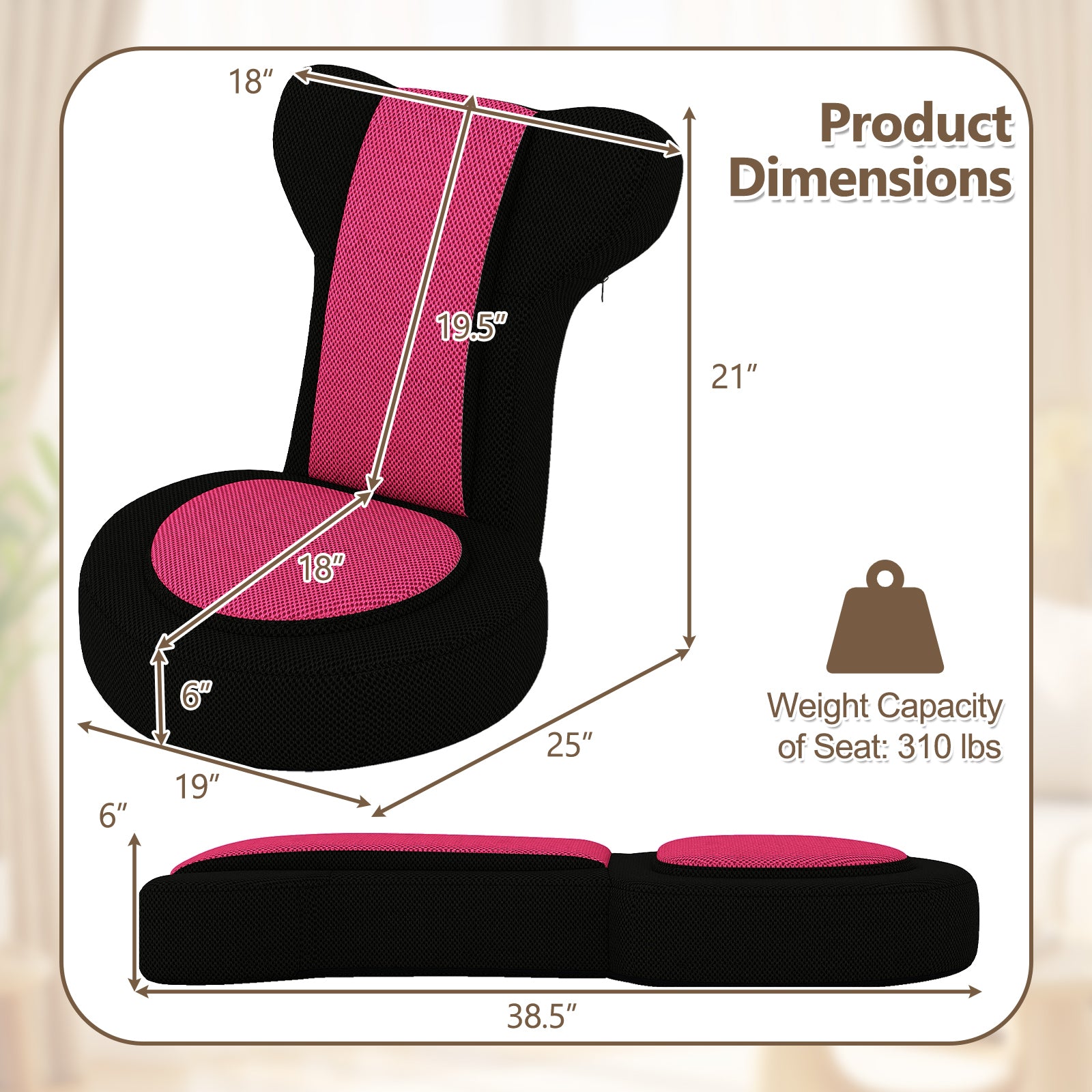 Floor Comfy Gaming Leisure Chair with Adjustable Headrest and Backrest, Pink Floor Chairs at Gallery Canada