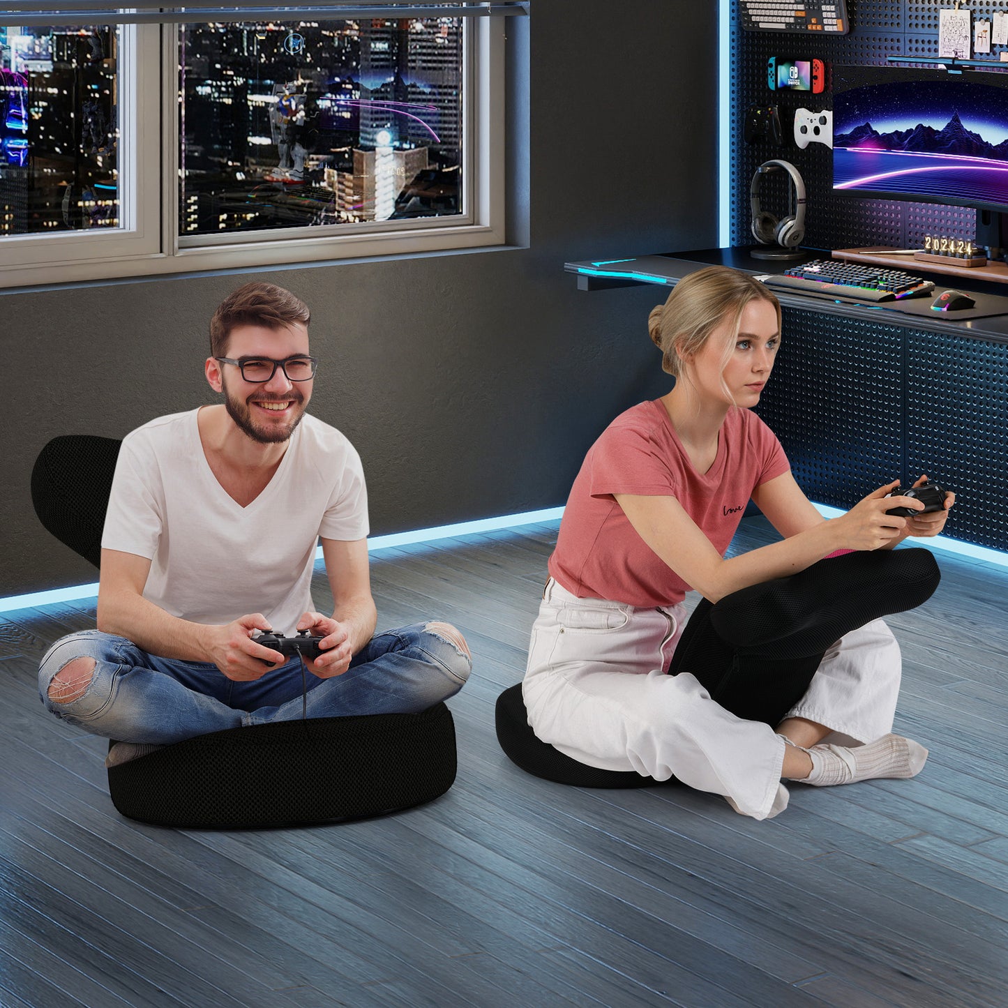 Floor Comfy Gaming Leisure Chair with Adjustable Headrest and Backrest, Pink Floor Chairs at Gallery Canada