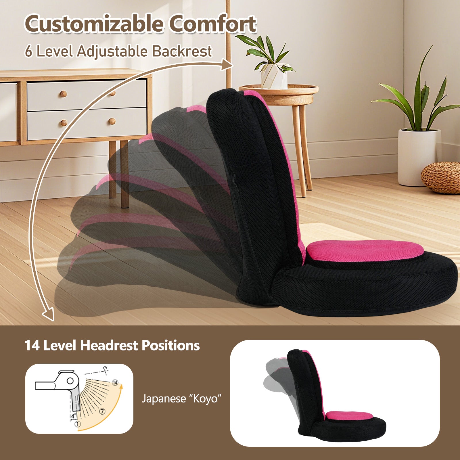 Floor Comfy Gaming Leisure Chair with Adjustable Headrest and Backrest, Pink Floor Chairs at Gallery Canada