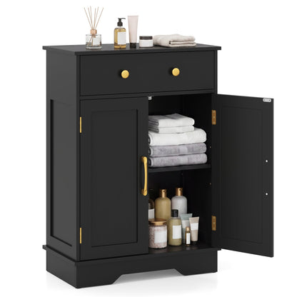 Floor Storage Cabinet with Doors Modern Buffet Sideboard with Drawer and Adjustable Shelf, Black