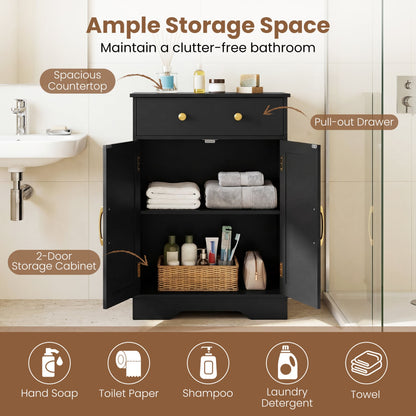 Floor Storage Cabinet with Doors Modern Buffet Sideboard with Drawer and Adjustable Shelf, Black