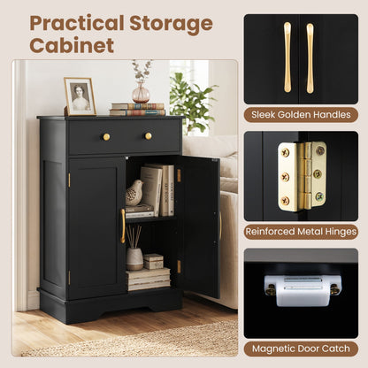 Floor Storage Cabinet with Doors Modern Buffet Sideboard with Drawer and Adjustable Shelf, Black