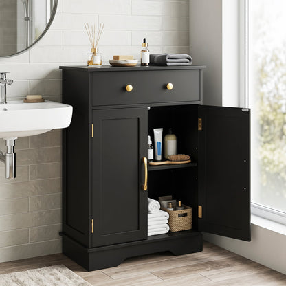 Floor Storage Cabinet with Doors Modern Buffet Sideboard with Drawer and Adjustable Shelf, Black