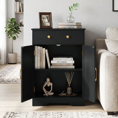 Floor Storage Cabinet with Doors Modern Buffet Sideboard with Drawer and Adjustable Shelf, Black