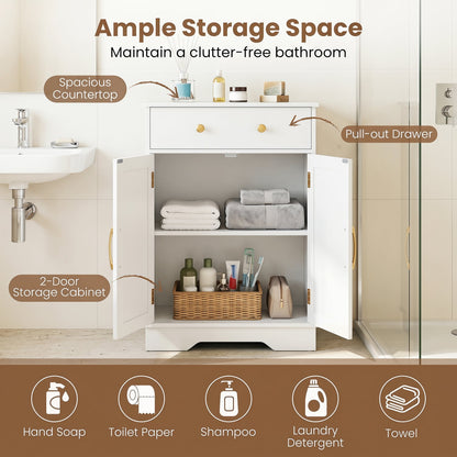 Floor Storage Cabinet with Doors Modern Buffet Sideboard with Drawer and Adjustable Shelf, White