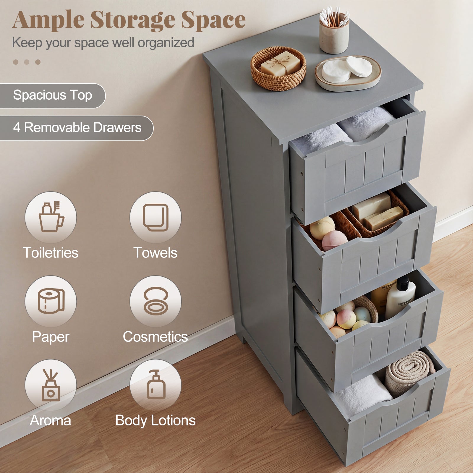 Wooden Free Standing Storage Side Organizer, Gray Floor Cabinets at Gallery Canada