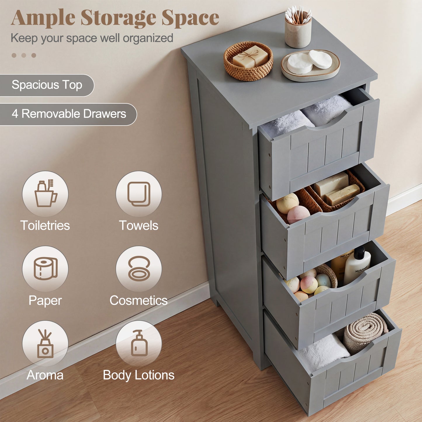 Wooden Free Standing Storage Side Organizer, Gray Floor Cabinets at Gallery Canada