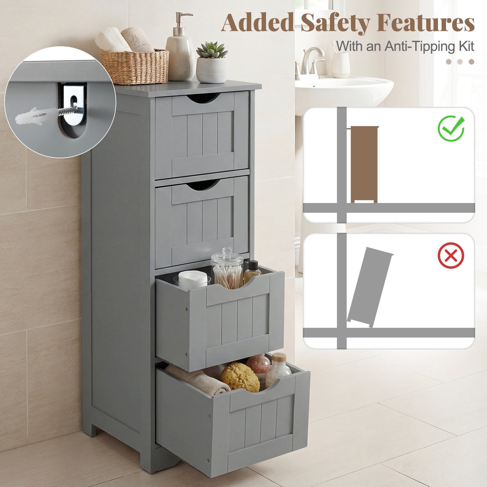 Wooden Free Standing Storage Side Organizer, Gray Floor Cabinets at Gallery Canada