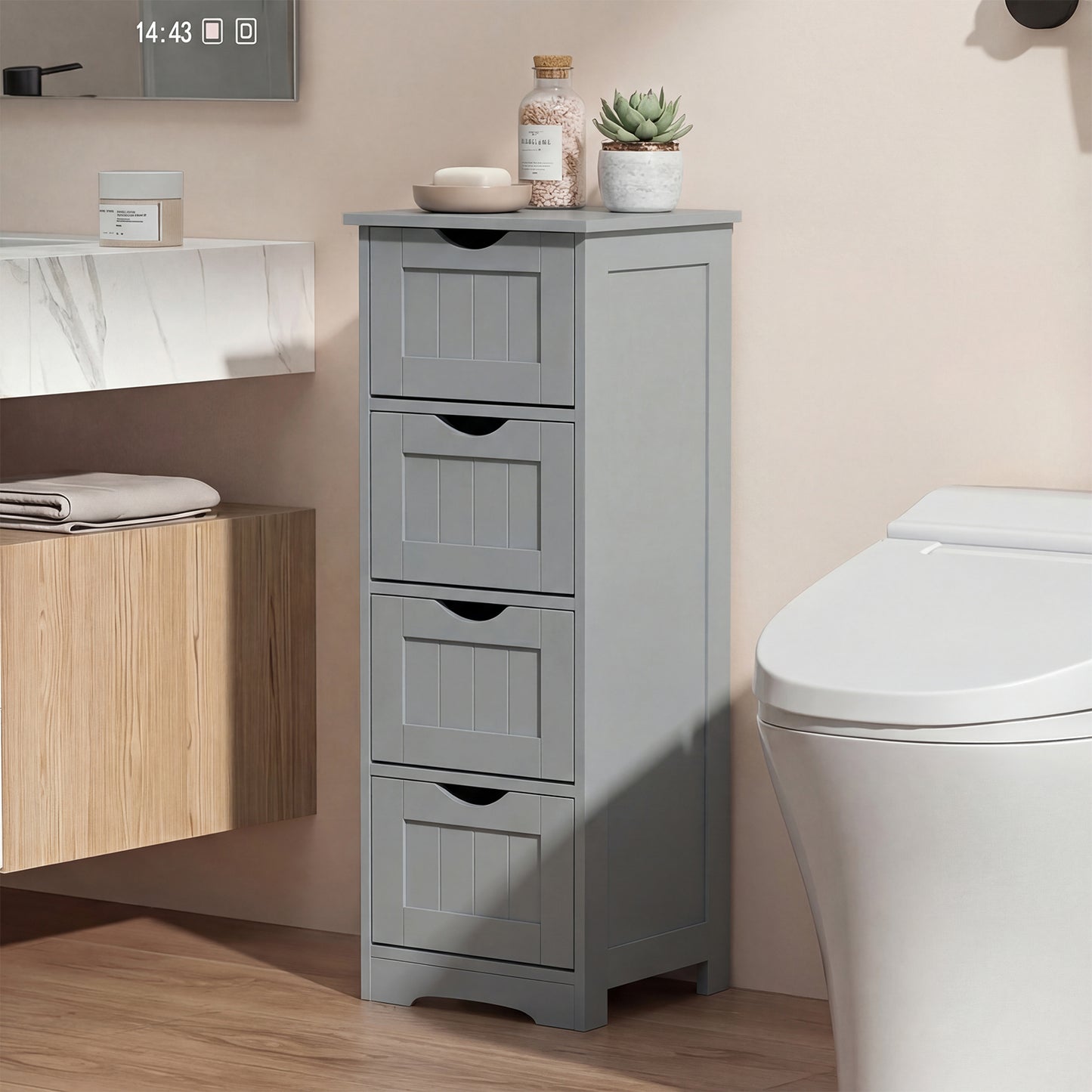 Wooden Free Standing Storage Side Organizer, Gray Floor Cabinets at Gallery Canada