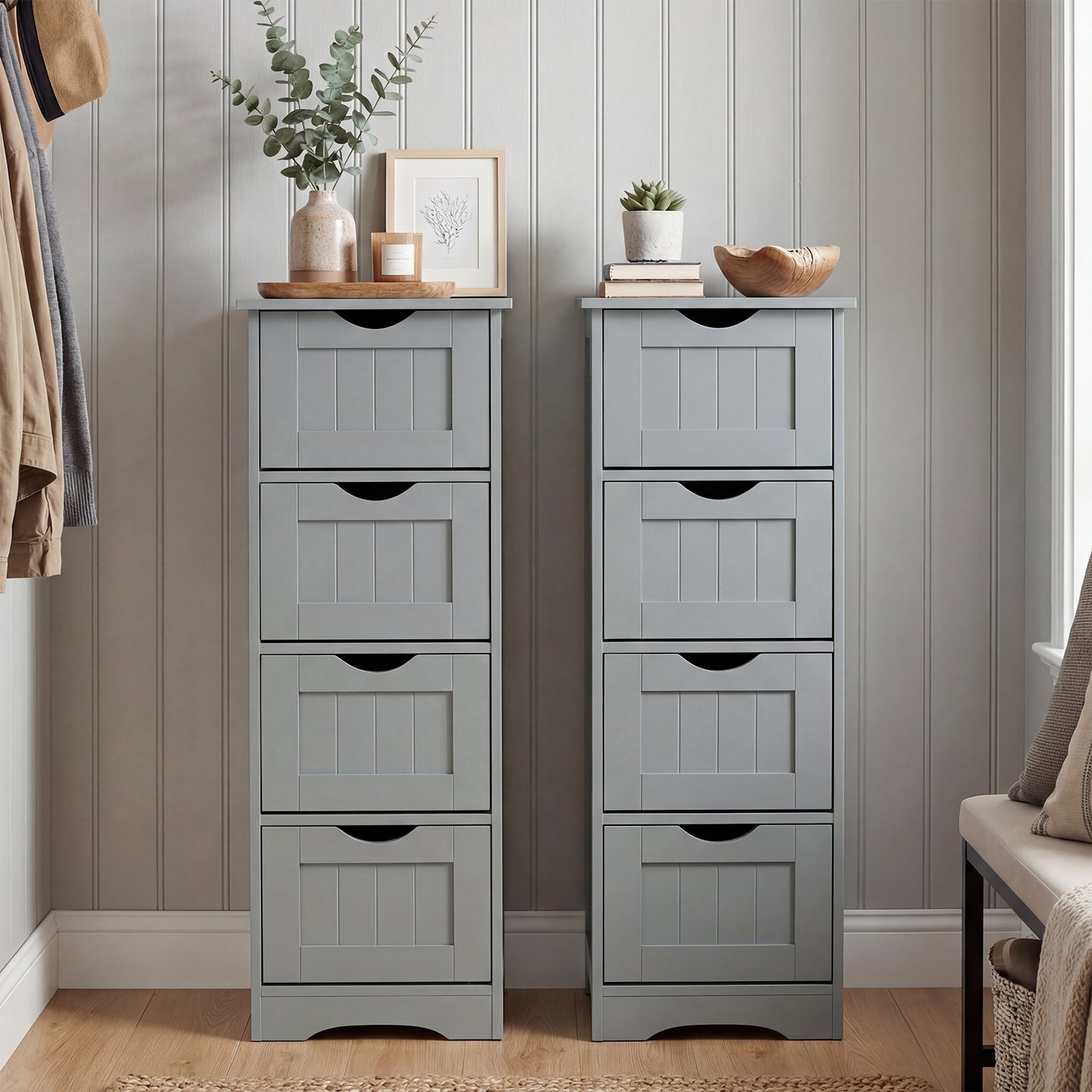 Wooden Free Standing Storage Side Organizer, Gray Floor Cabinets at Gallery Canada