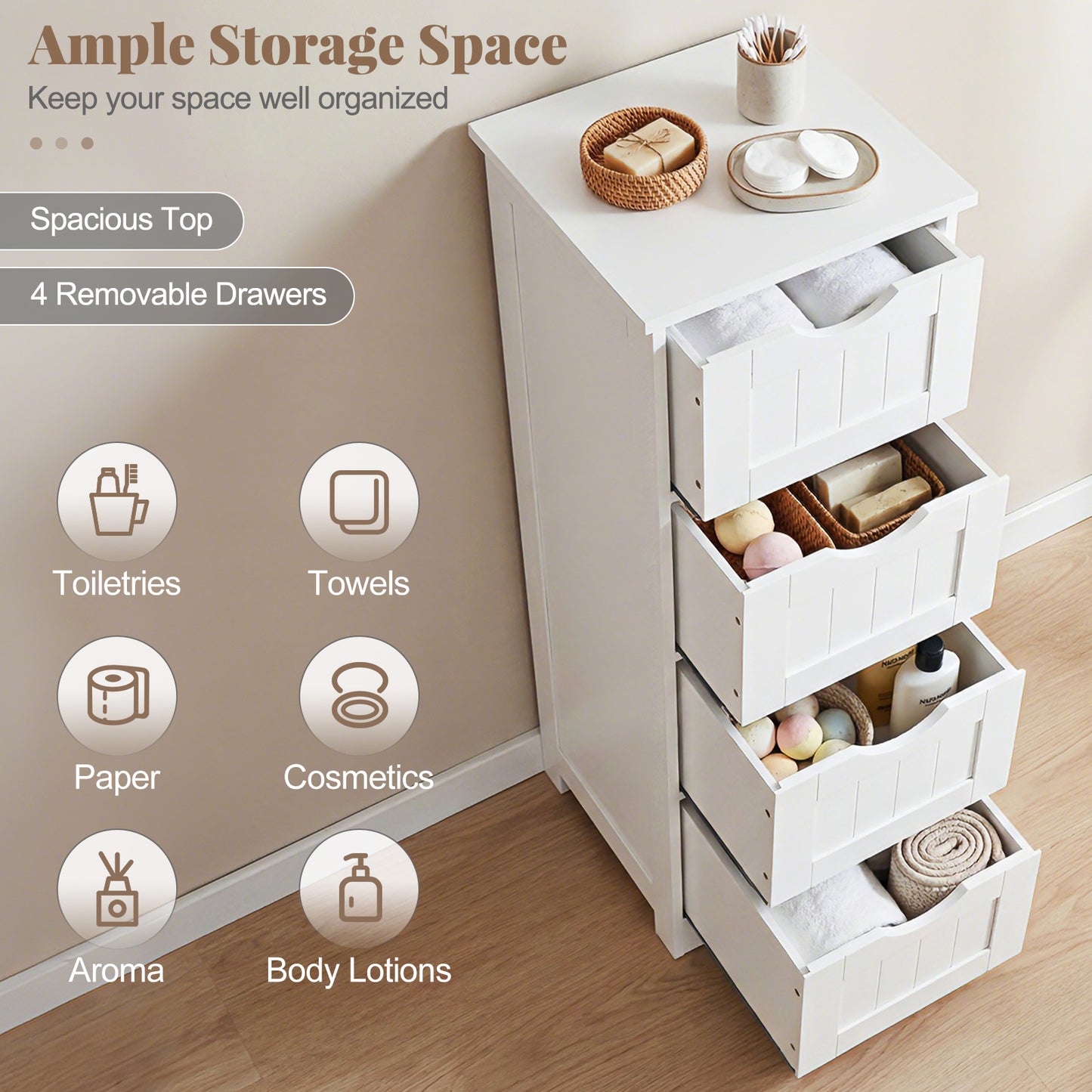 Wooden Free Standing Storage Organizer, White Floor Cabinets at Gallery Canada