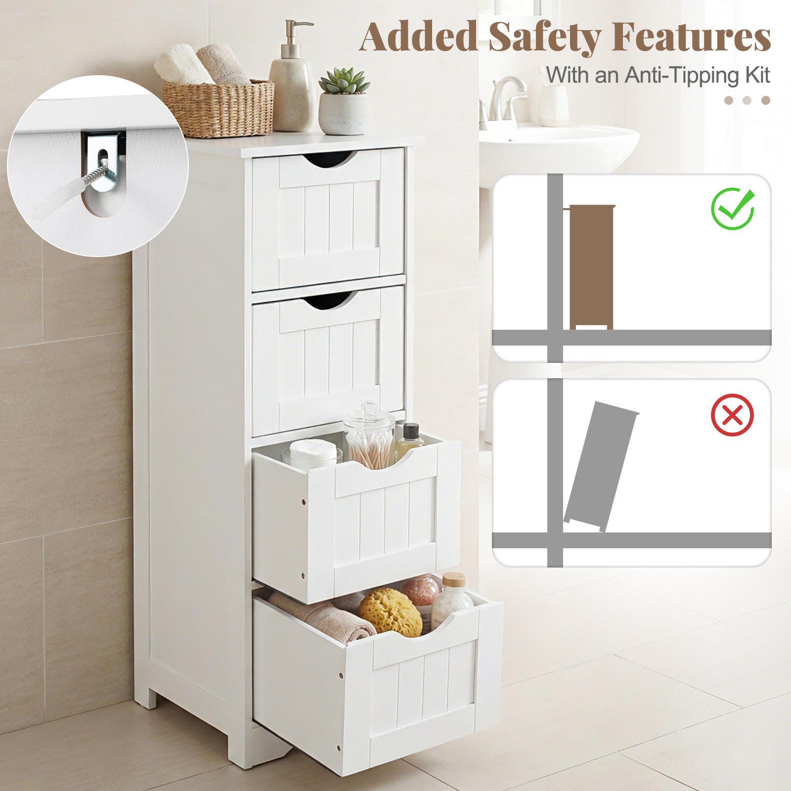 Wooden Free Standing Storage Organizer, White Floor Cabinets at Gallery Canada