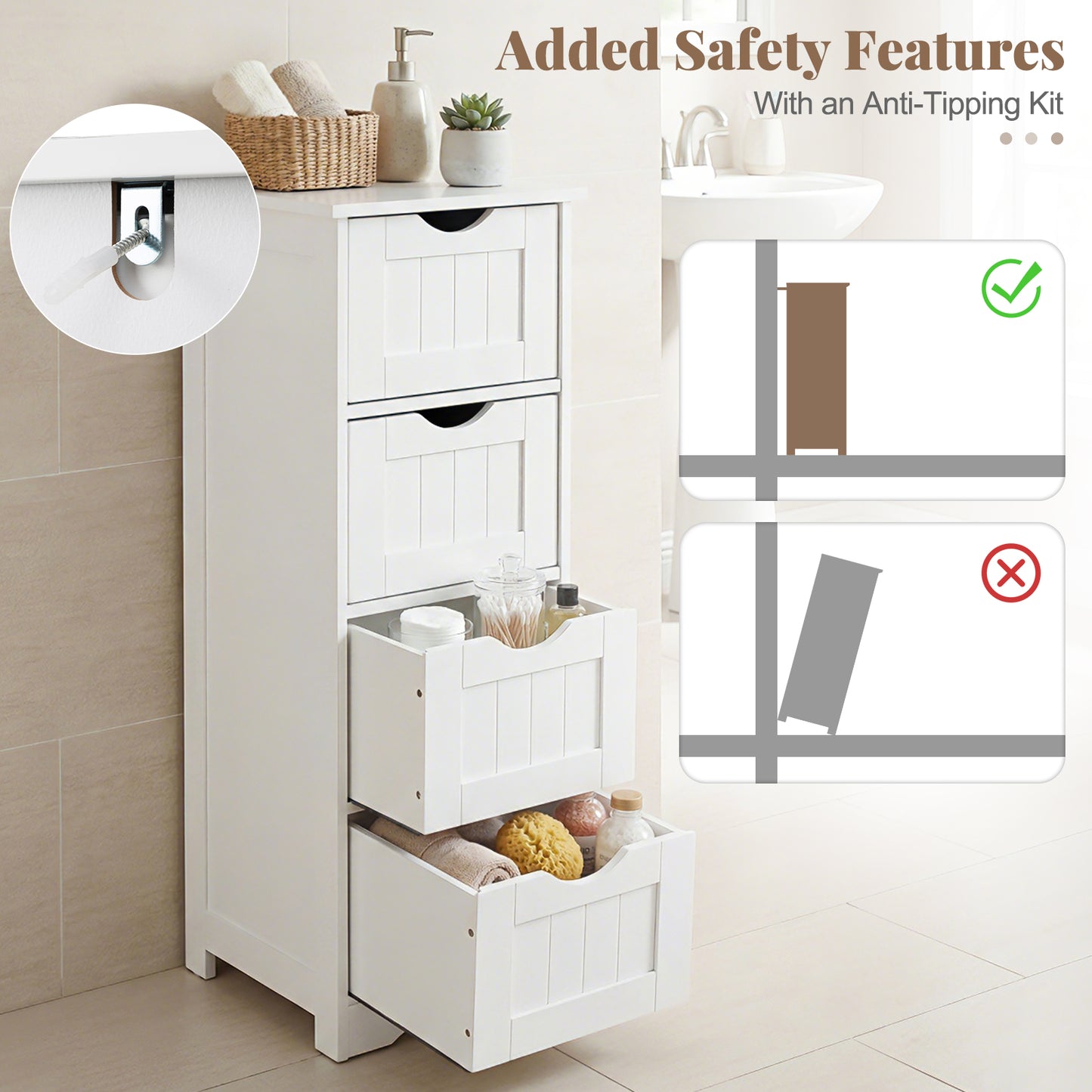 Wooden Free Standing Storage Organizer, White Floor Cabinets at Gallery Canada