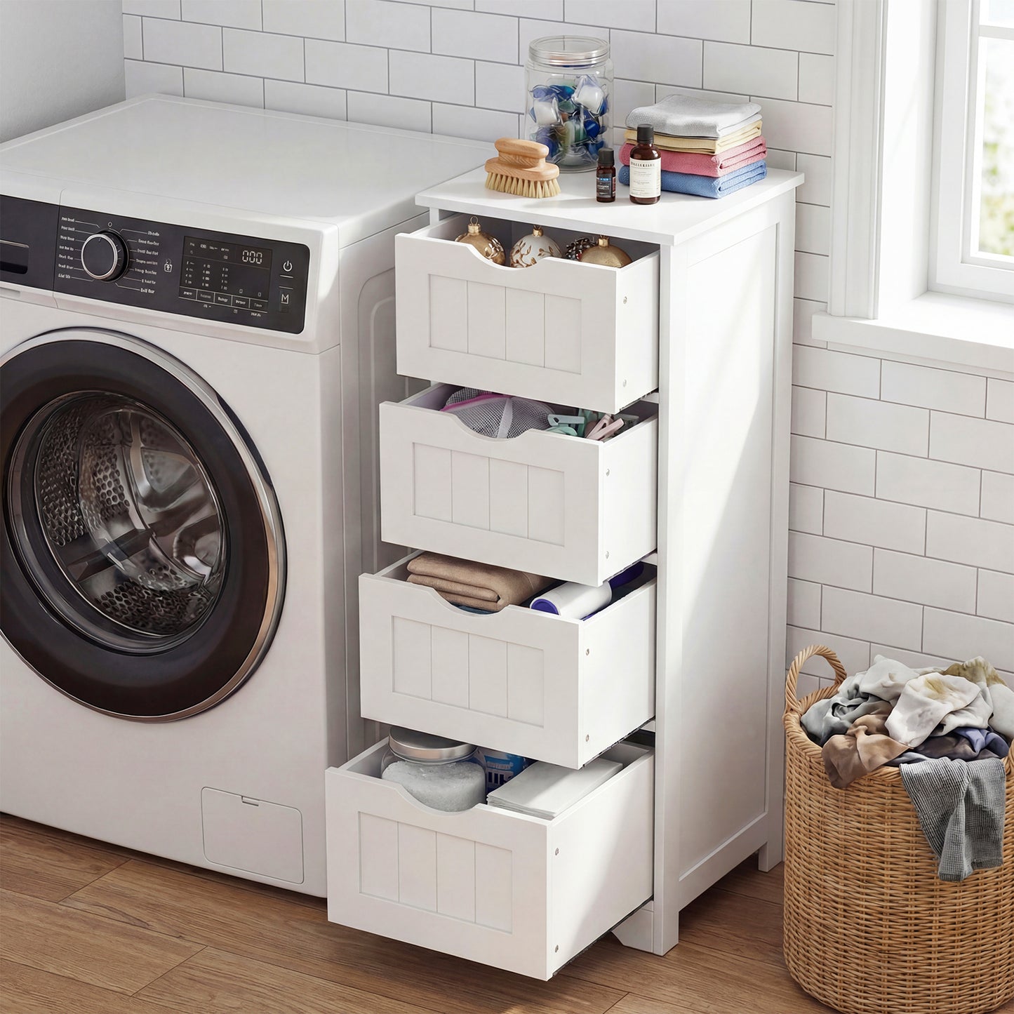 Wooden Free Standing Storage Organizer, White Floor Cabinets at Gallery Canada