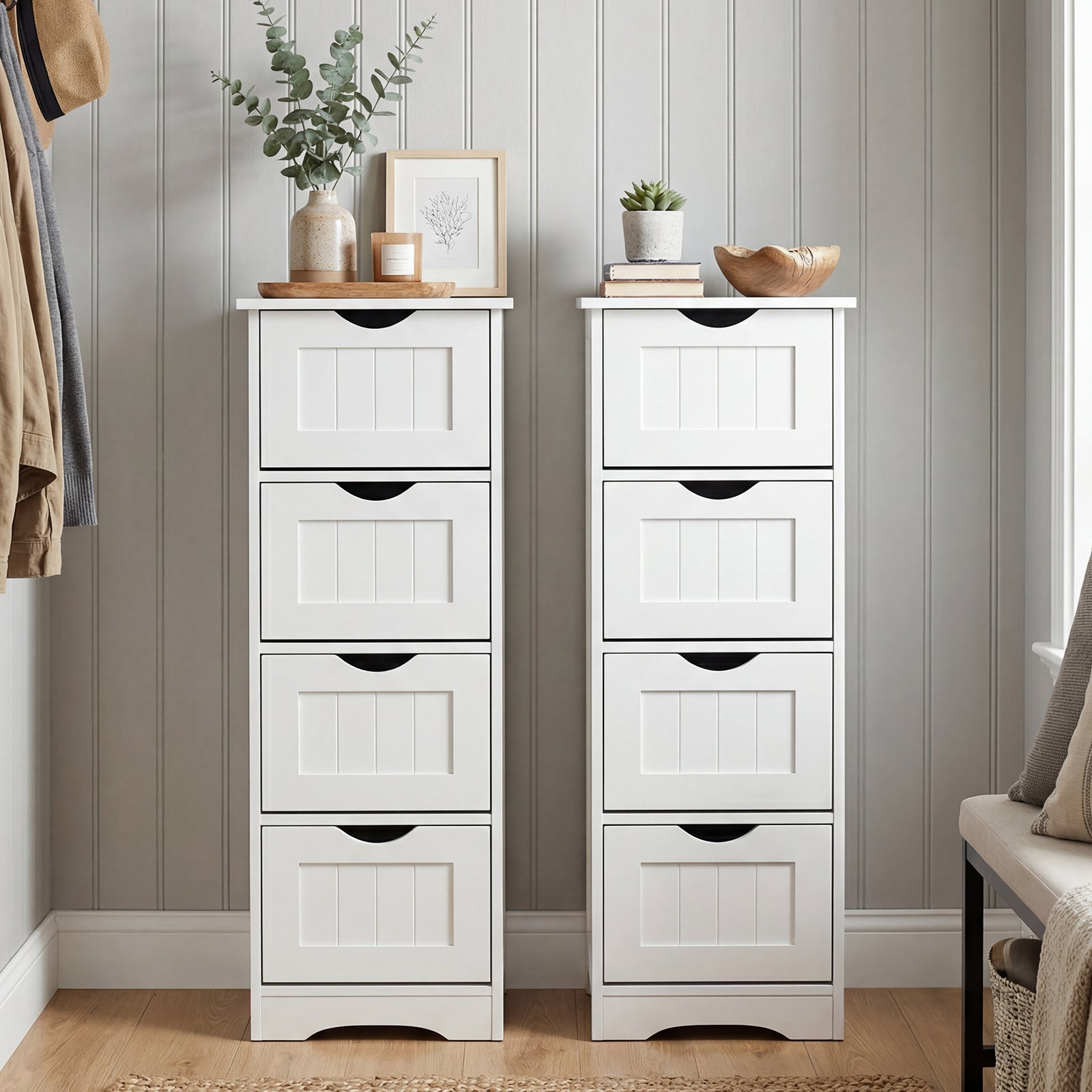 Wooden Free Standing Storage Organizer, White Floor Cabinets at Gallery Canada