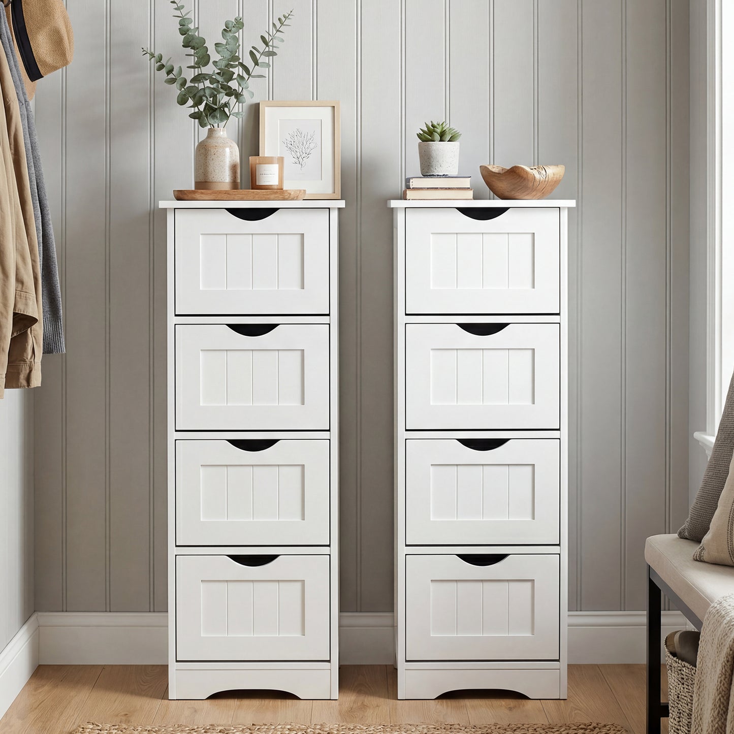 Wooden Free Standing Storage Organizer, White Floor Cabinets at Gallery Canada