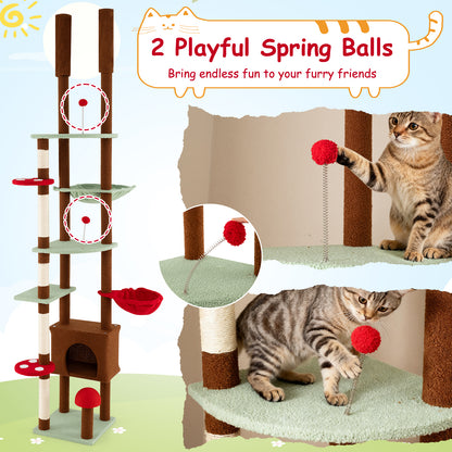 Floor to Ceiling Cat Tree Adjustable Mushroom Themed with Condo and Hammock, Brown Cat Trees Condos & Scratchers at Gallery Canada