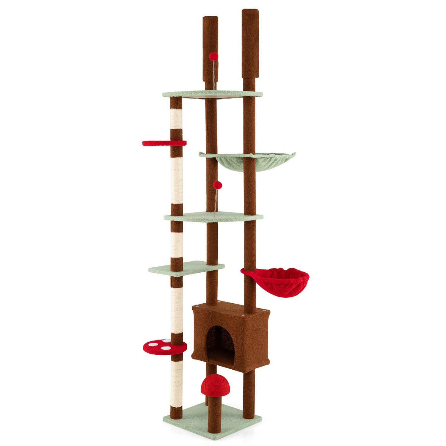 Floor to Ceiling Cat Tree Adjustable Mushroom Themed with Condo and Hammock, Brown Cat Trees Condos & Scratchers at Gallery Canada