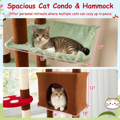 Floor to Ceiling Cat Tree Adjustable Mushroom Themed with Condo and Hammock, Brown Cat Trees Condos & Scratchers at Gallery Canada