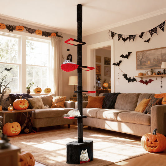 Gothic Cat Tree, 97-118 Inches, 5-Tier With Condo, Black, Red Cat Trees Condos & Scratchers Black & Red at Gallery Canada