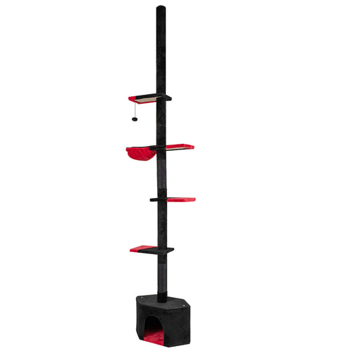 Gothic Cat Tree, 97-118 Inches, 5-Tier With Condo, Black, Red