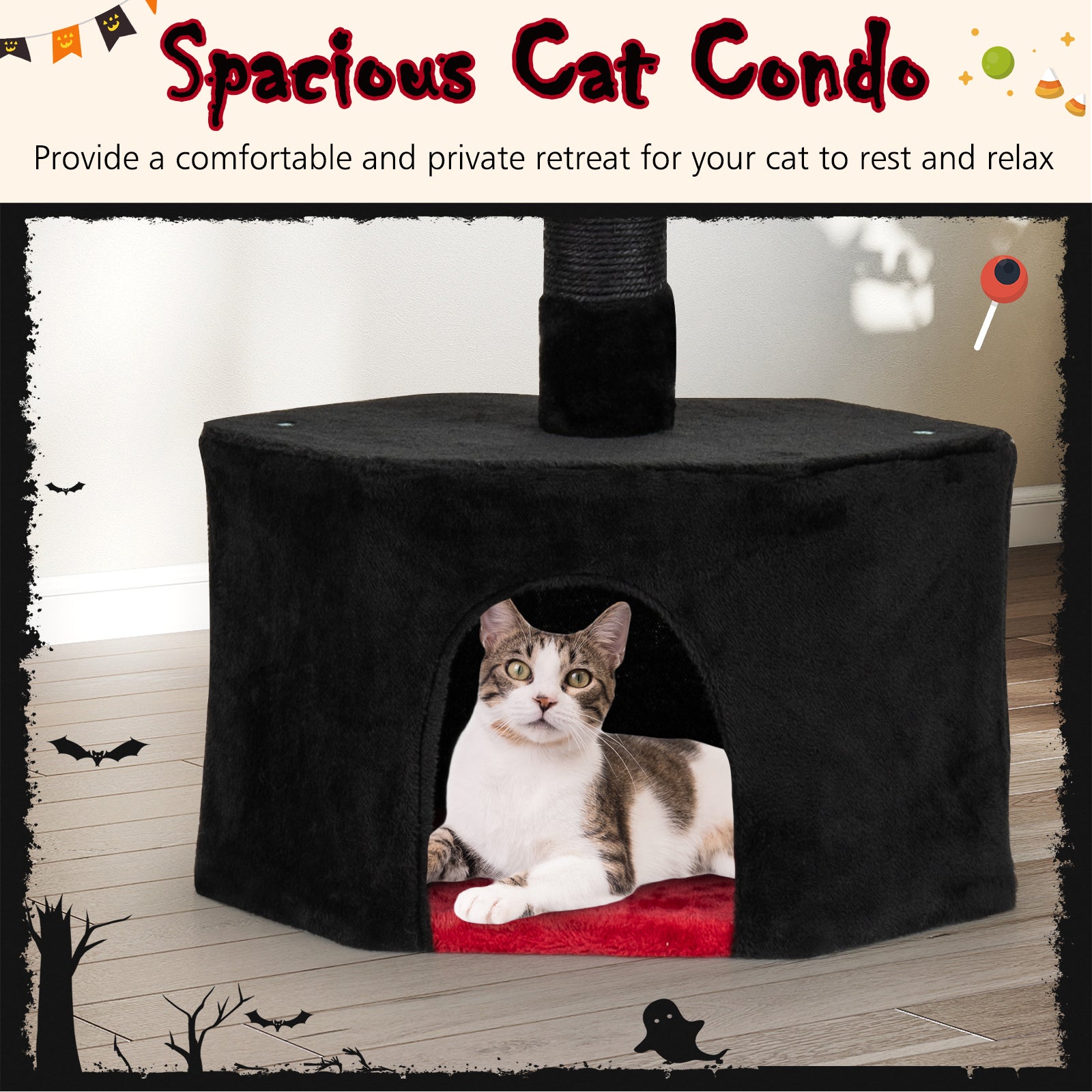 Gothic Cat Tree, 97-118 Inches, 5-Tier With Condo, Black, Red Cat Trees Condos & Scratchers at Gallery Canada