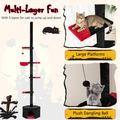 Gothic Cat Tree, 97-118 Inches, 5-Tier With Condo, Black, Red Cat Trees Condos & Scratchers at Gallery Canada