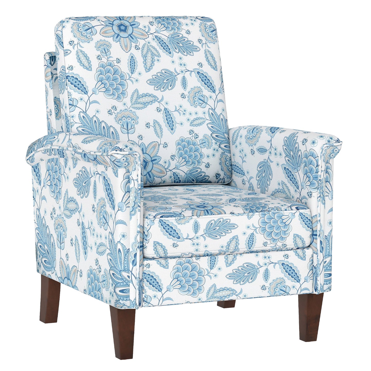 Floral Accent Chair Farmhouse Boho Armchair with Solid Wood Legs and High Back, Blue Sofas & Loveseats Blue at Gallery Canada