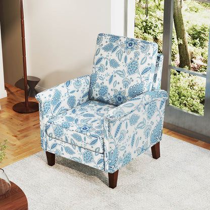 Floral Accent Chair Farmhouse Boho Armchair with Solid Wood Legs and High Back, Blue Sofas & Loveseats at Gallery Canada