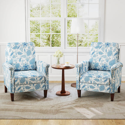 Floral Accent Chair Farmhouse Boho Armchair with Solid Wood Legs and High Back, Blue Sofas & Loveseats at Gallery Canada