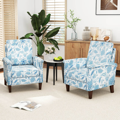 Floral Accent Chair Farmhouse Boho Armchair with Solid Wood Legs and High Back, Blue Sofas & Loveseats at Gallery Canada