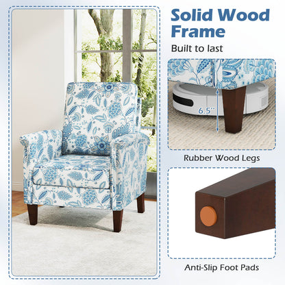 Floral Accent Chair Farmhouse Boho Armchair with Solid Wood Legs and High Back, Blue Sofas & Loveseats at Gallery Canada