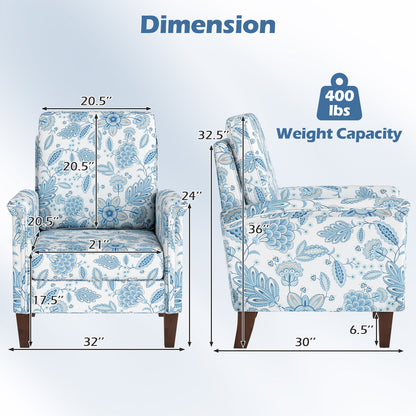 Floral Accent Chair Farmhouse Boho Armchair with Solid Wood Legs and High Back, Blue Sofas & Loveseats at Gallery Canada