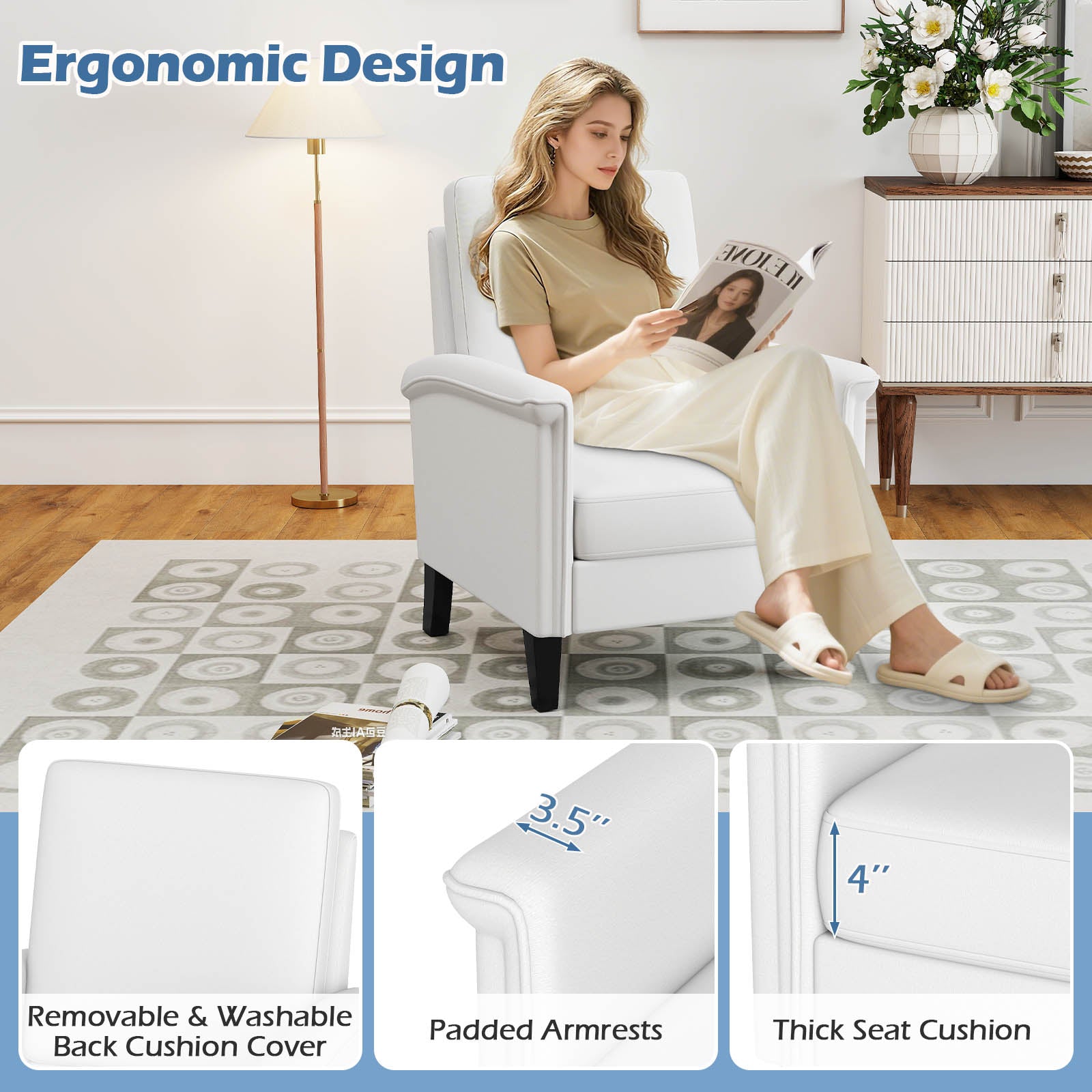 Floral Accent Chair Farmhouse Boho Armchair with Solid Wood Legs and High Back, Beige Sofas & Loveseats at Gallery Canada