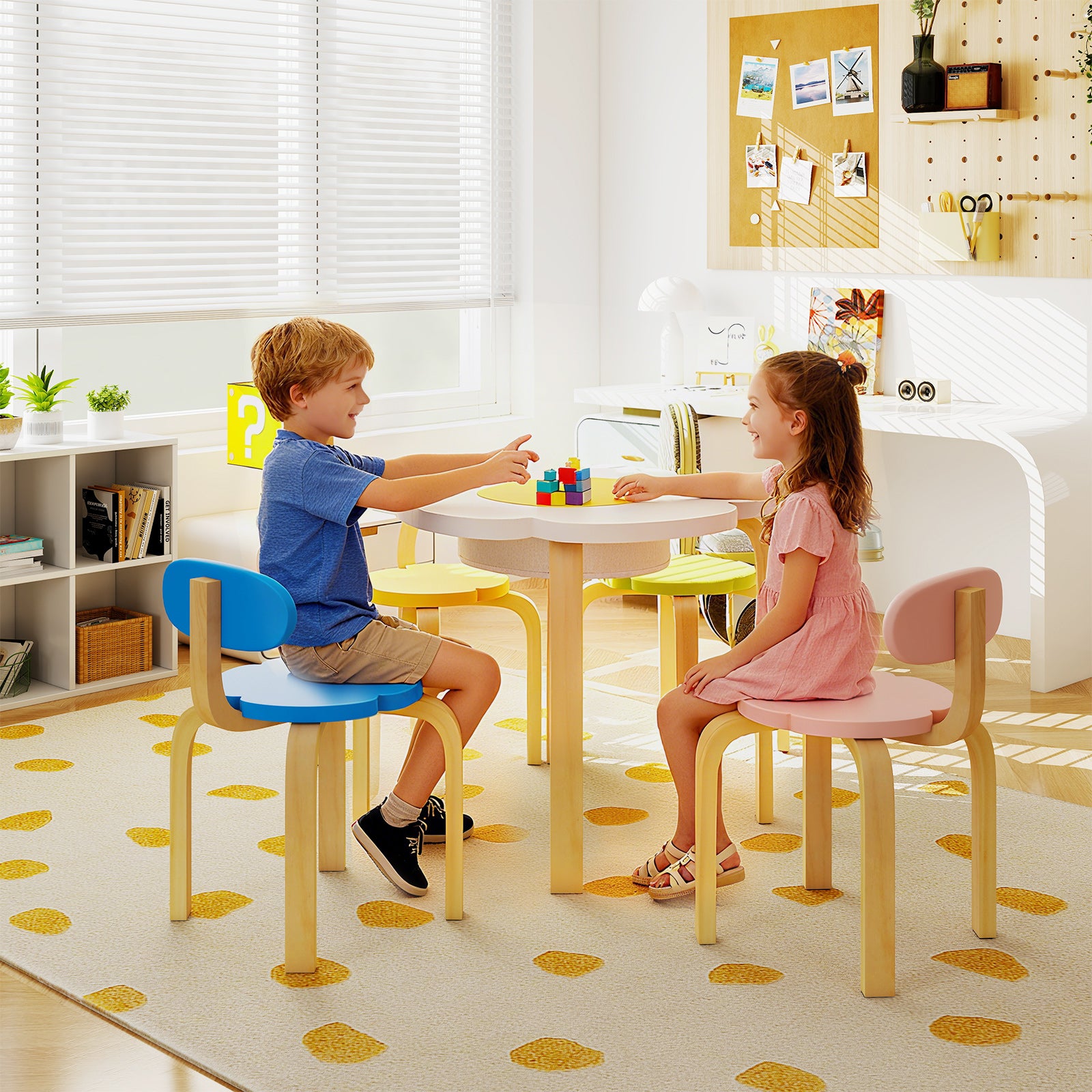 Flower-shaped Children Table Set Wooden Play and Activity Table with 2 Colorful Chairs and Stools, Multicolor Kids Table & Chair Sets at Gallery Canada