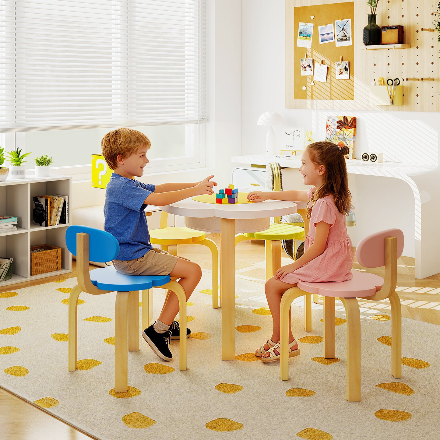 Flower-shaped Children Table Set Wooden Play and Activity Table with 2 Colorful Chairs and Stools, Multicolor Kids Table & Chair Sets at Gallery Canada