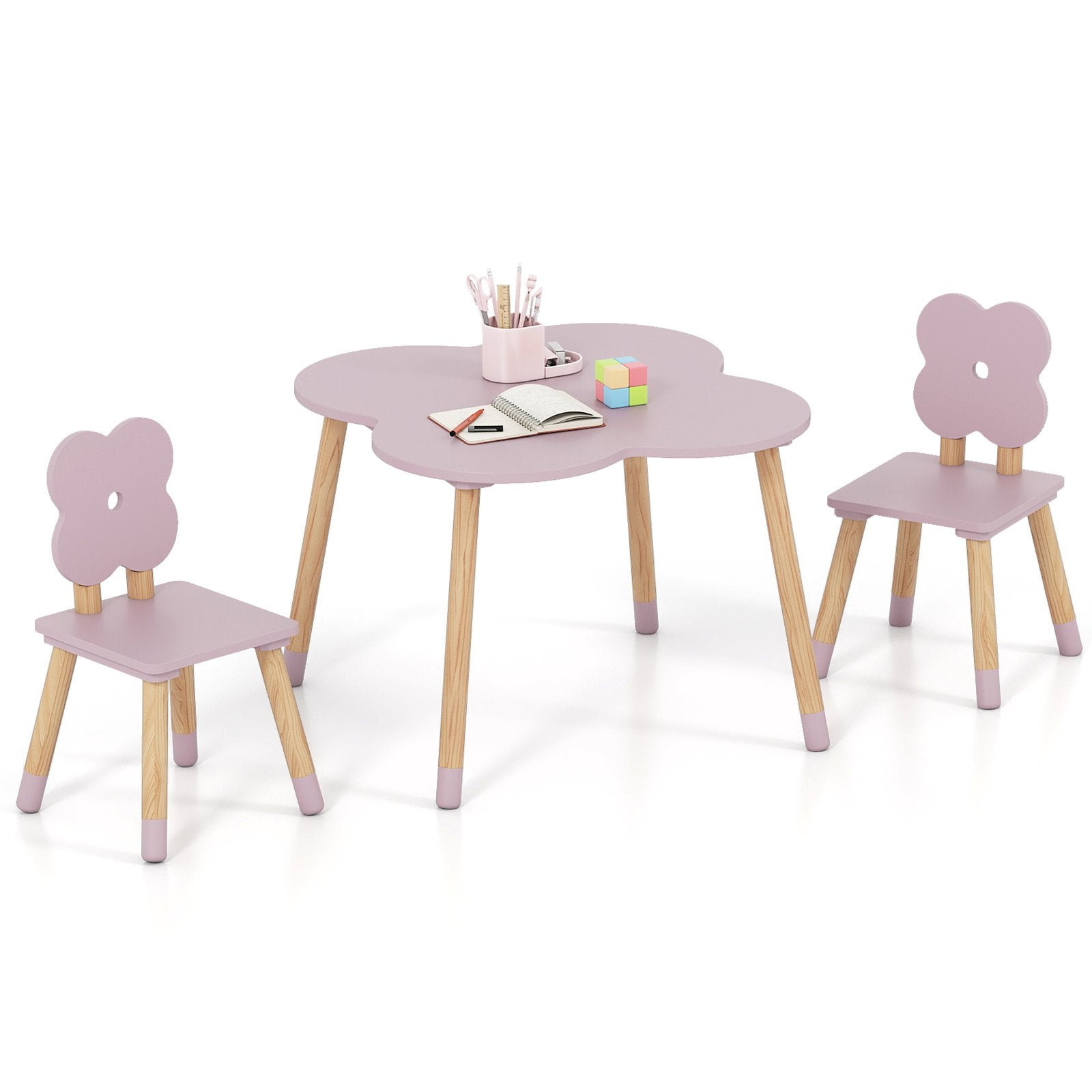Flower-shaped Kids Table Set with Solid Pine Wood Legs, Pink Kids Table & Chair Sets Pink at Gallery Canada