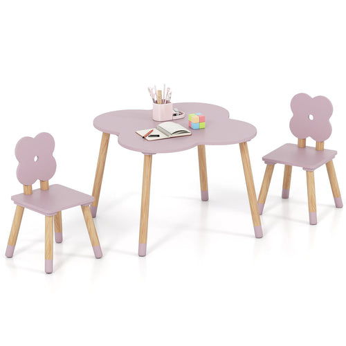 Flower-shaped Kids Table Set with Solid Pine Wood Legs, Pink