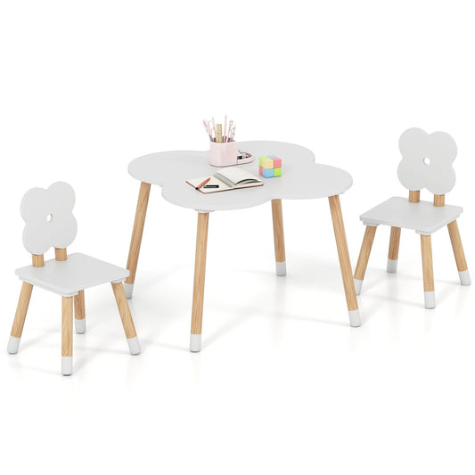 Flower-shaped Kids Table Set with Solid Pine Wood Legs, White Kids Table & Chair Sets White at Gallery Canada