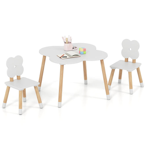 Flower-shaped Kids Table Set with Solid Pine Wood Legs, White