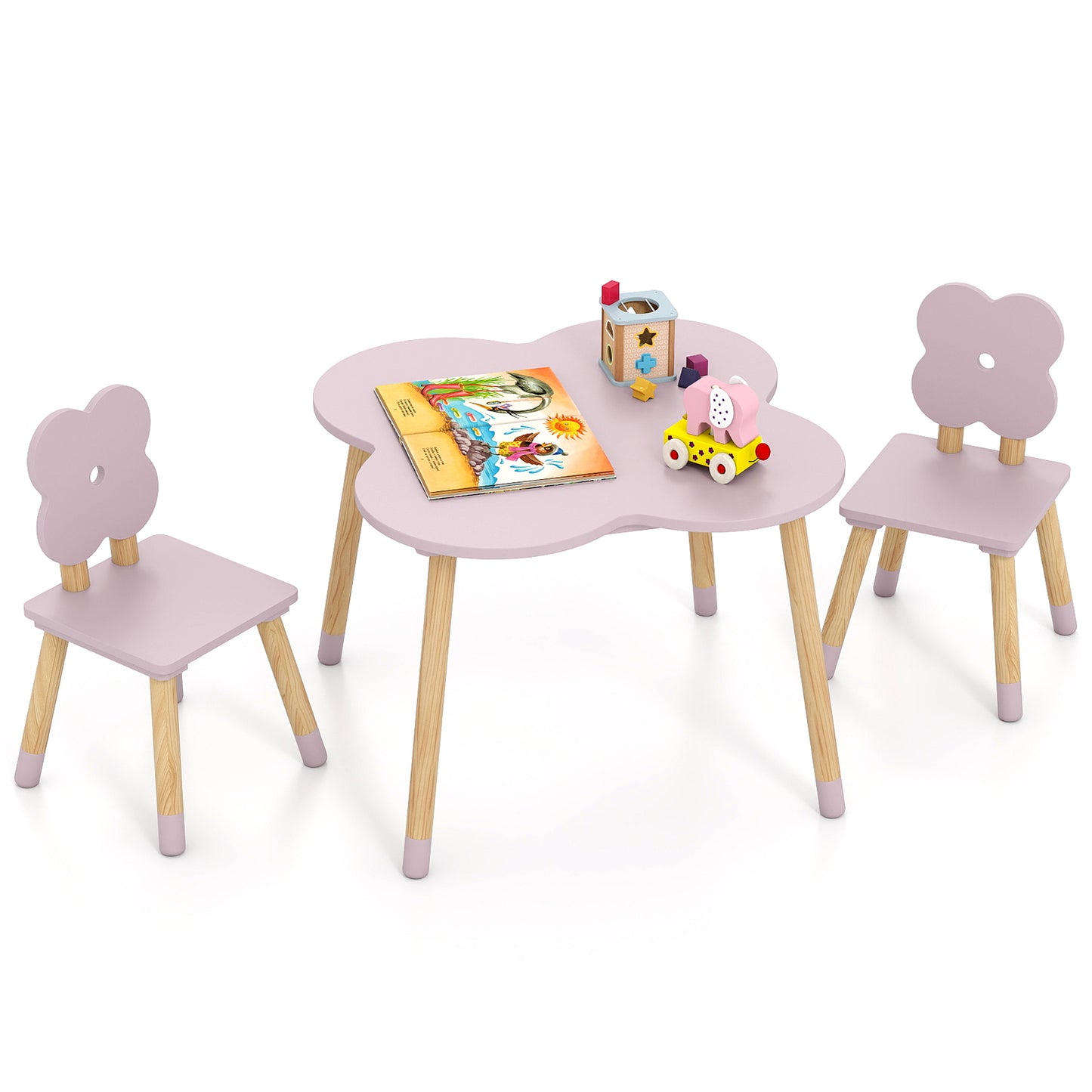 Kids Flower Table Set, Solid Pine Wood Legs, Pink Kids Table & Chair Sets Pink at Gallery Canada