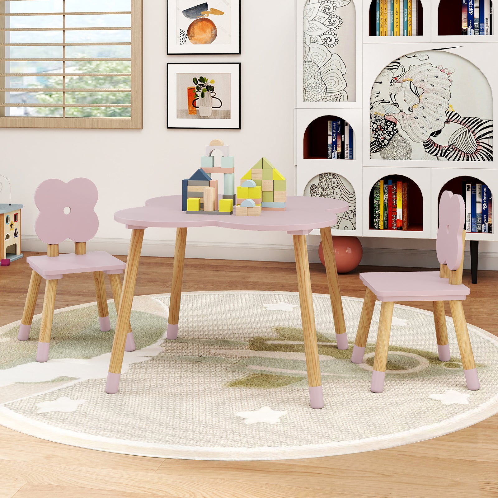 Kids Flower Table Set, Solid Pine Wood Legs, Pink Kids Table & Chair Sets at Gallery Canada