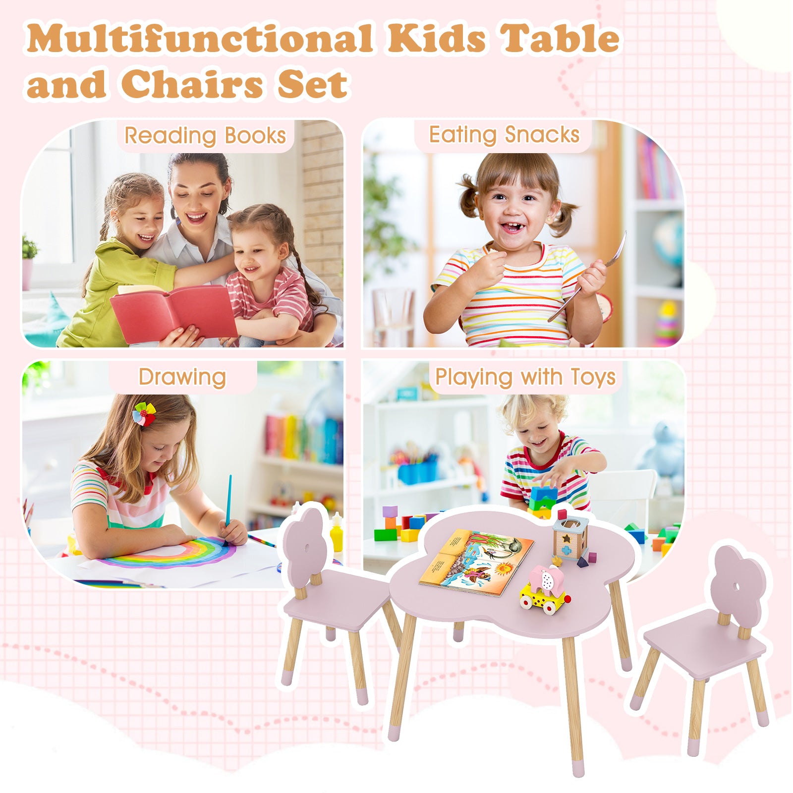 Kids Flower Table Set, Solid Pine Wood Legs, Pink Kids Table & Chair Sets at Gallery Canada